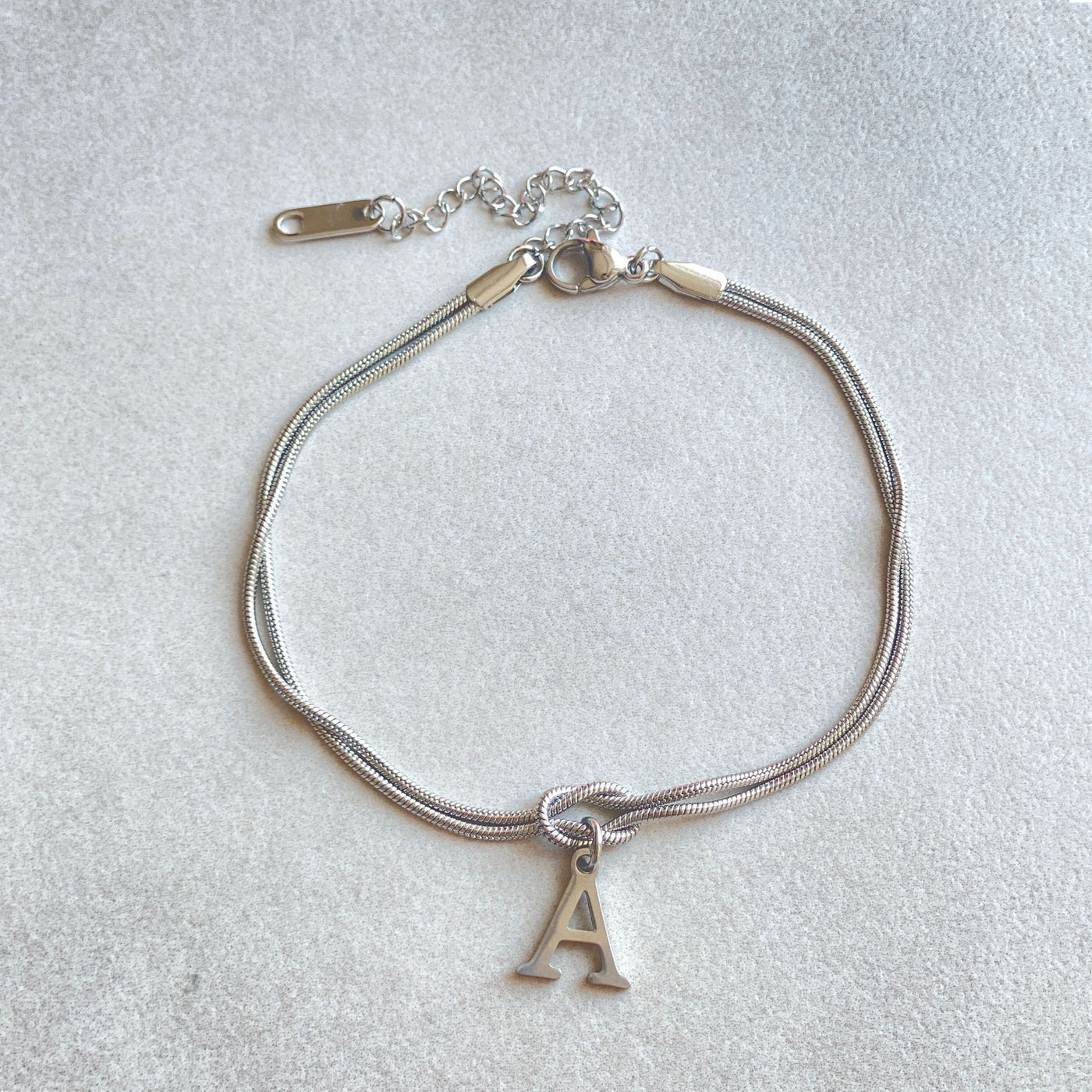 New Letter A-Z Love Knot Gold Color Dainty Snake Chain Charm Bracelet