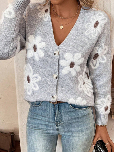 SHEIN Relaxiva Floral Pattern Button Front Cardigan