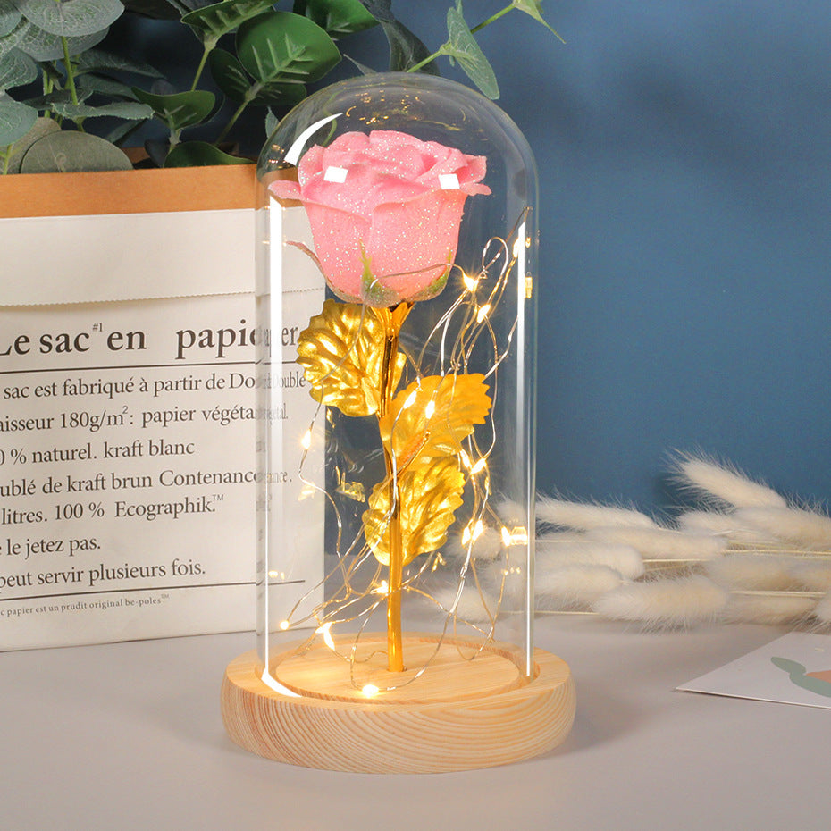 Valentines' Day Gift Eternal Rose Flowers LED Light in Glass Cover