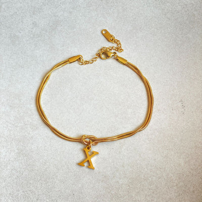 New Letter A-Z Love Knot Gold Color Dainty Snake Chain Charm Bracelet