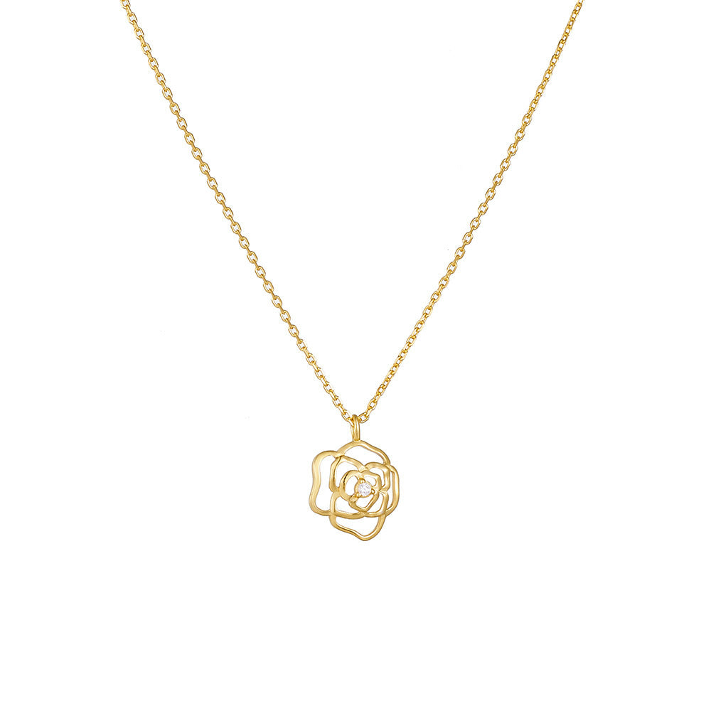 French Retro Hollow Rose Sterling Silver Necklace