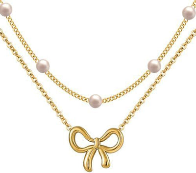 Simple Pearl Double Layer Choker Fashion Gold Color Necklace