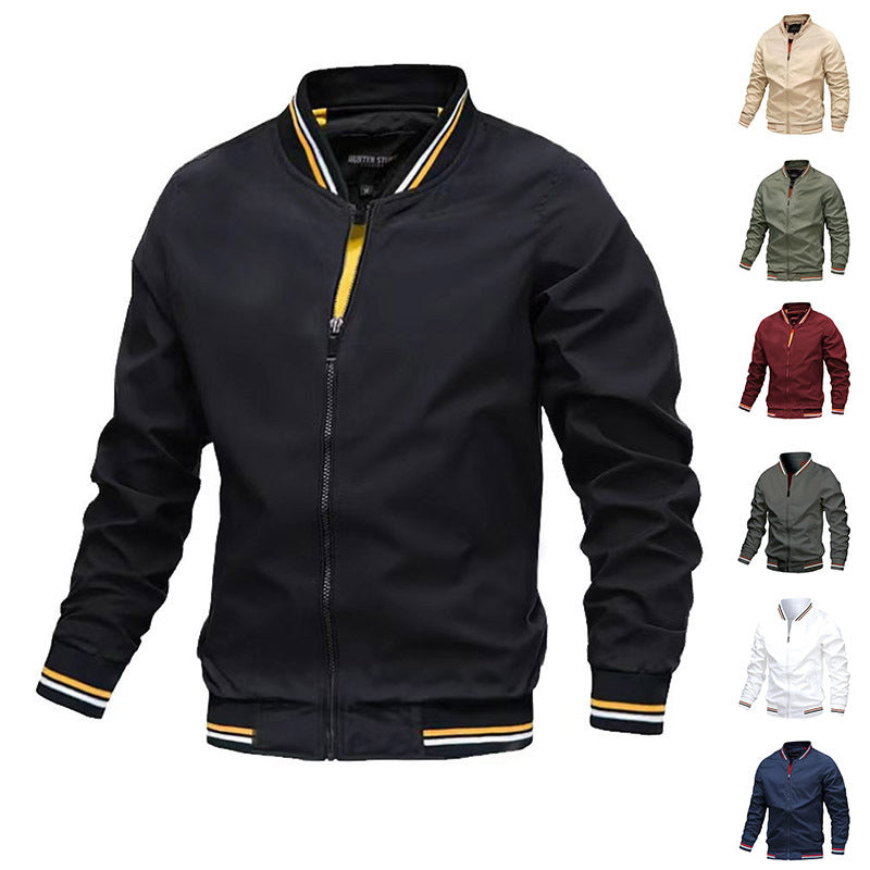 Men's Striped Zip-up Fashion Casual Jacket with Pockets