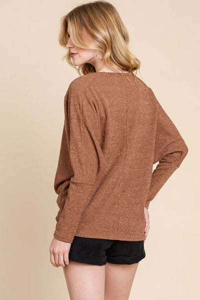 BOMBOM Drop Shoulder Long Sleeve Knitted Top