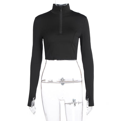 Women's Long-sleeved Tight Turtleneck Cropped T-shirt