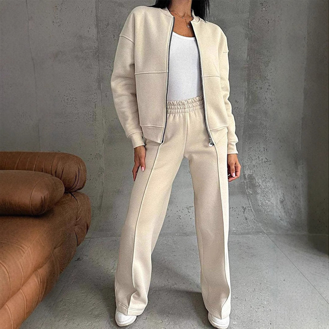 Women's Sports Suits Zipper Jacket and Wide Leg Pants Two-piece Set