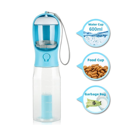 Portable Cat/Dog Water Bottle Food Feeder, Drinker - Poop Dispenser, 3 In 1 Leak-proof Multifunctional Dog Water Bottle