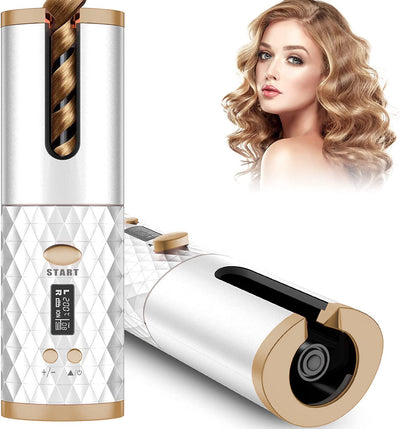 Portable Automatic Hair Curler, Ceramic Rotating Wireless Auto Curling Iron Wand