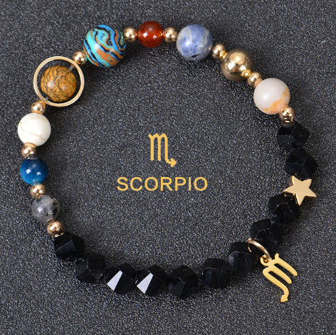 Eight Planets Twelve Constellations Frosted Stone Beaded Bracelet