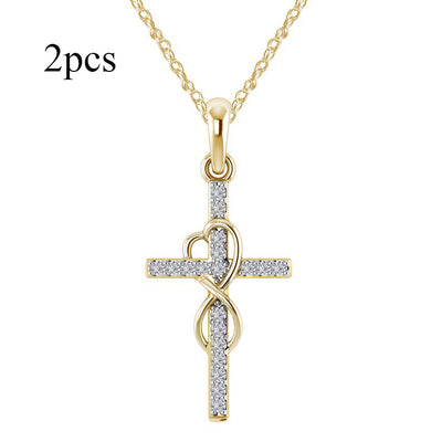 Alloy Pendant with Diamond and Eight-character Cross Necklace