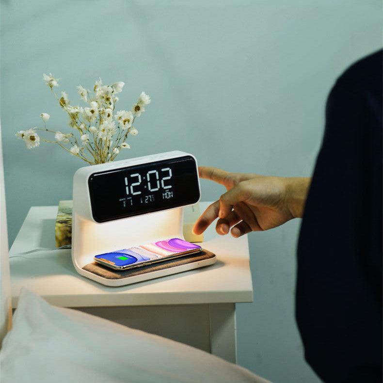 Creative 3-in-1 Bedside Lamp, Wireless Phone Charger, LCD Screen Alarm Clock