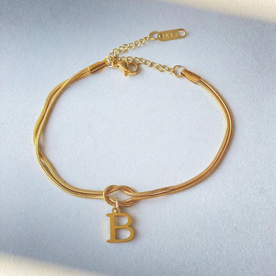 New Letter A-Z Love Knot Gold Color Dainty Snake Chain Charm Bracelet