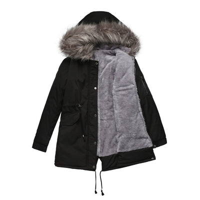 Cotton-padded Mid-length Hooded Parka Coat