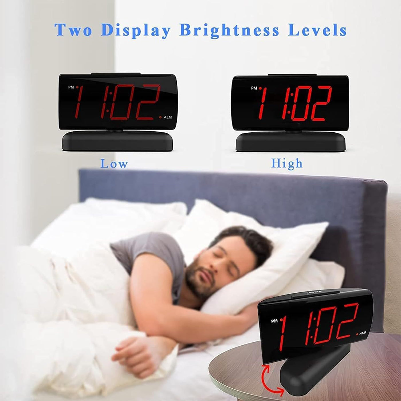 Alarm Clock Large Digital Rotating Base, 2-level Brightness