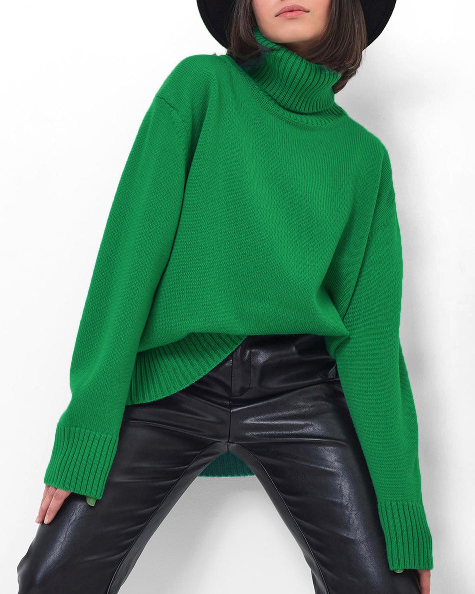 Multi-color Turtleneck Solid Color Sweater