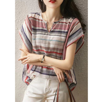 New Striped Women's Short Sleeve Loose Shirt