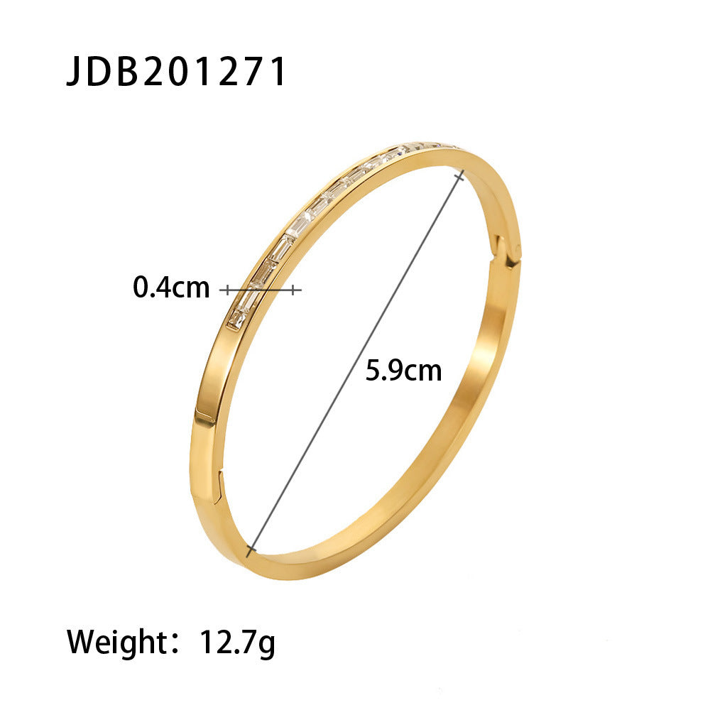 Gold-plated Stainless Steel Bracelet with Zirconia