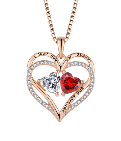 S925 Silver Double Love Heart-shaped Necklace with Rhinestones