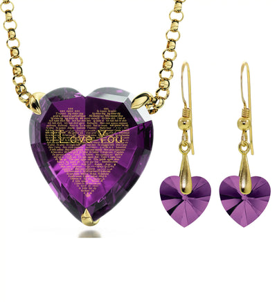 Gold Plated Silver Heart I Love You Necklace and Crystal Earrings