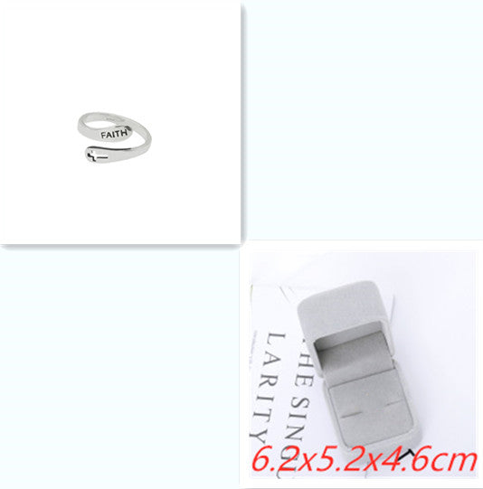 English Letter Hollow Belief Fashion Ring