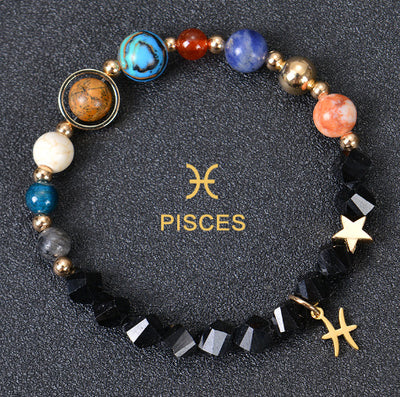 Eight Planets Twelve Constellations Frosted Stone Beaded Bracelet