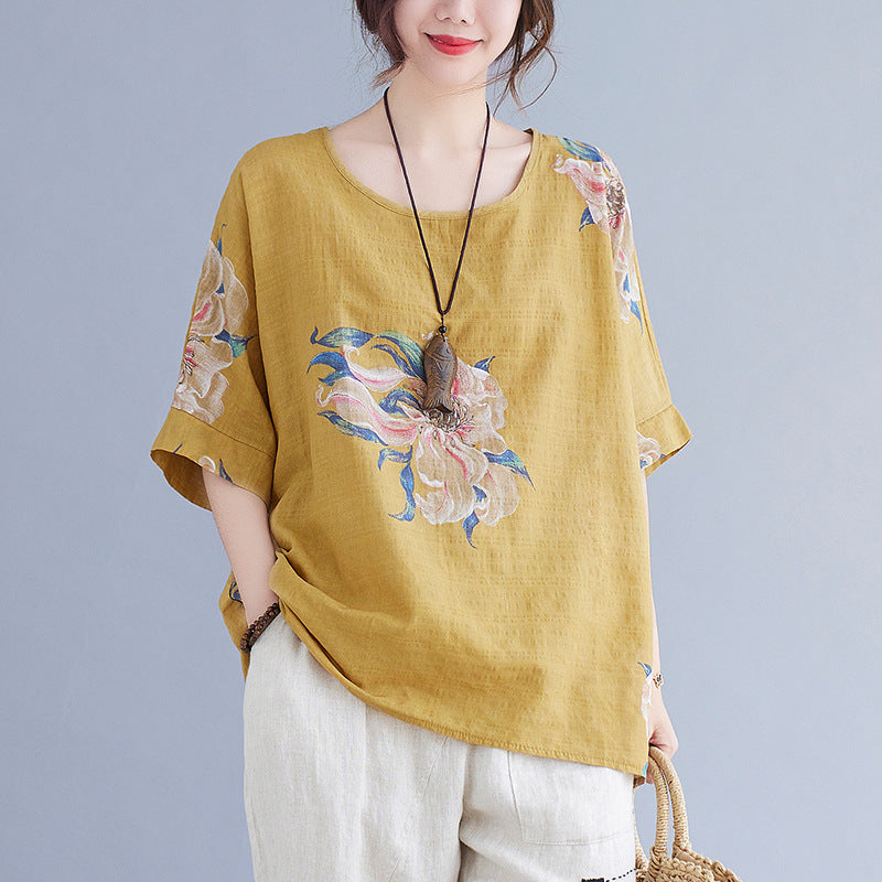 Korean Cotton Hemp Half Sleeve Summer Top