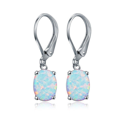 Four-claw Oval Opal Earrings