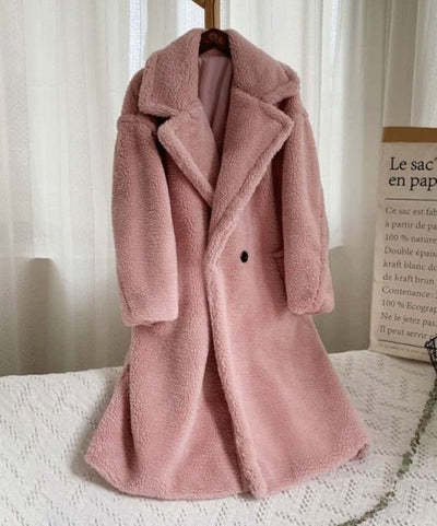 Lapel Lamb Fleece Coat with Pockets Faux Fur