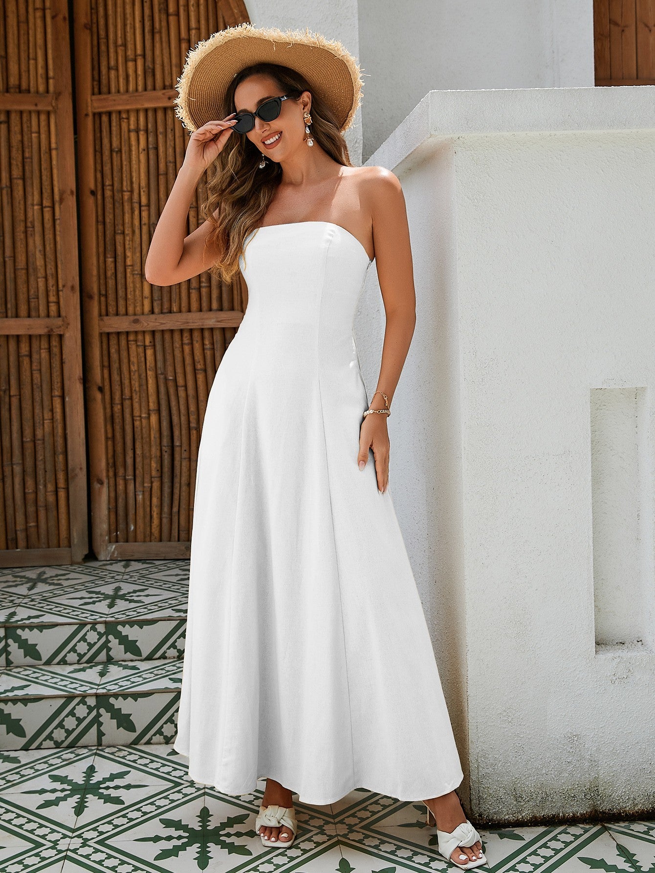 Women's Strapless Linen Maxi Dress