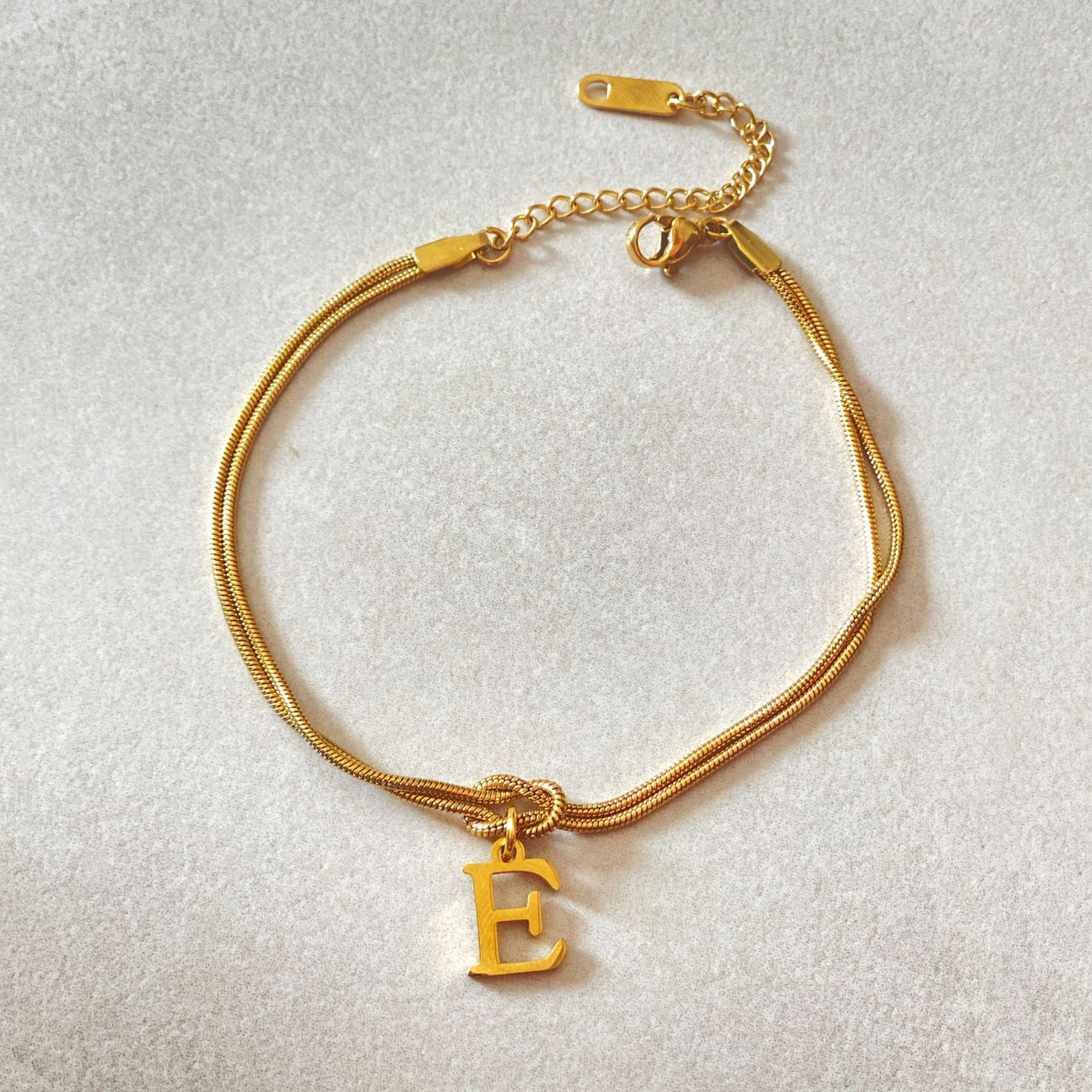 New Letter A-Z Love Knot Gold Color Dainty Snake Chain Charm Bracelet