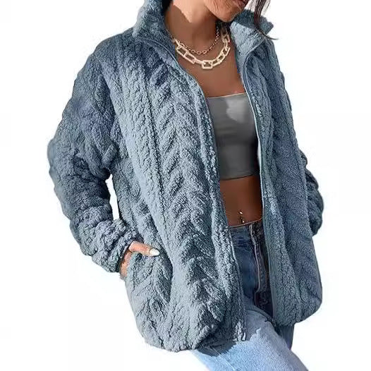 Casual Zipper Cardigan Stand Collar, Polar Fleece Jacket