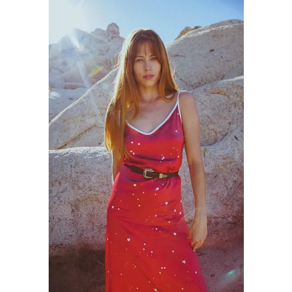 Silk Slip Dress in Cosmic Crimson