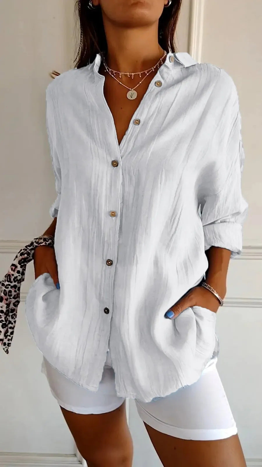 Long Sleeve Single-breasted Pleated Shirt