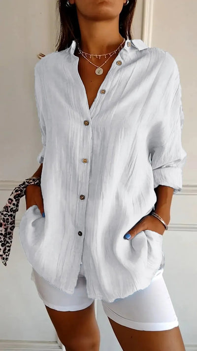 Long Sleeve Single-breasted Pleated Shirt