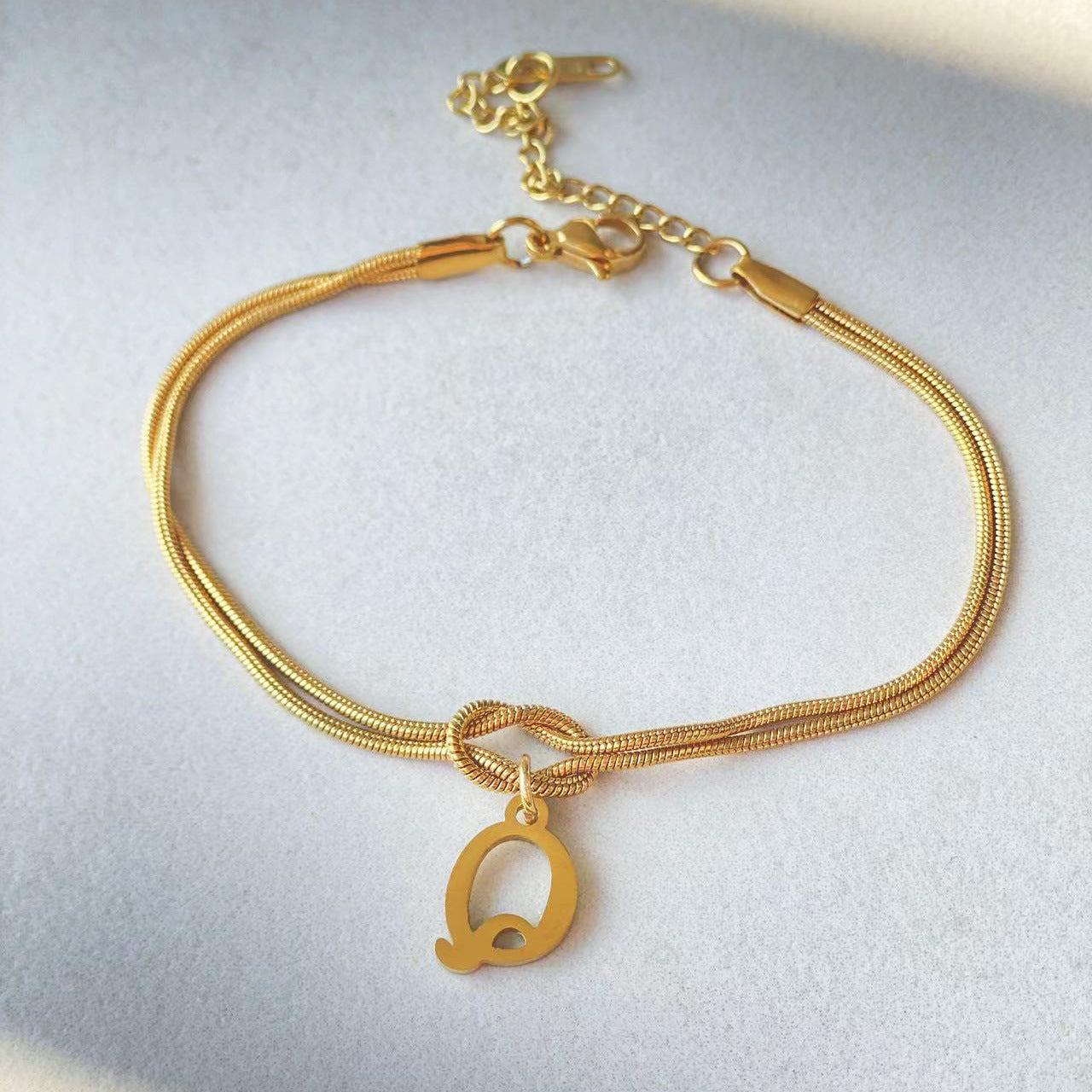 New Letter A-Z Love Knot Gold Color Dainty Snake Chain Charm Bracelet