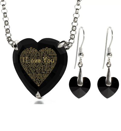 925 Silver Heart Jewelry Set Necklace and Crystal Earrings