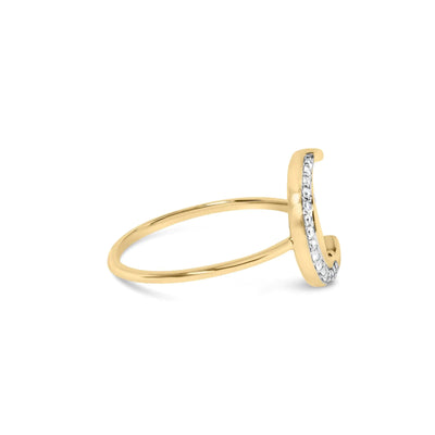 10K Yellow Gold 1/10 Cttw Diamond Crescent Moon Ring