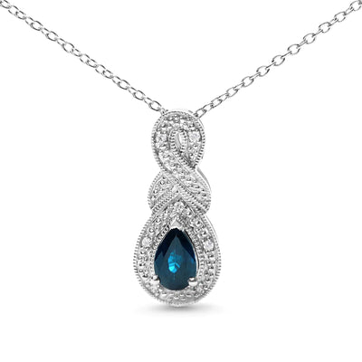 Sterling Silver .925 Sapphire and Diamond Accent Infinity Drop 18" Pendant Necklace