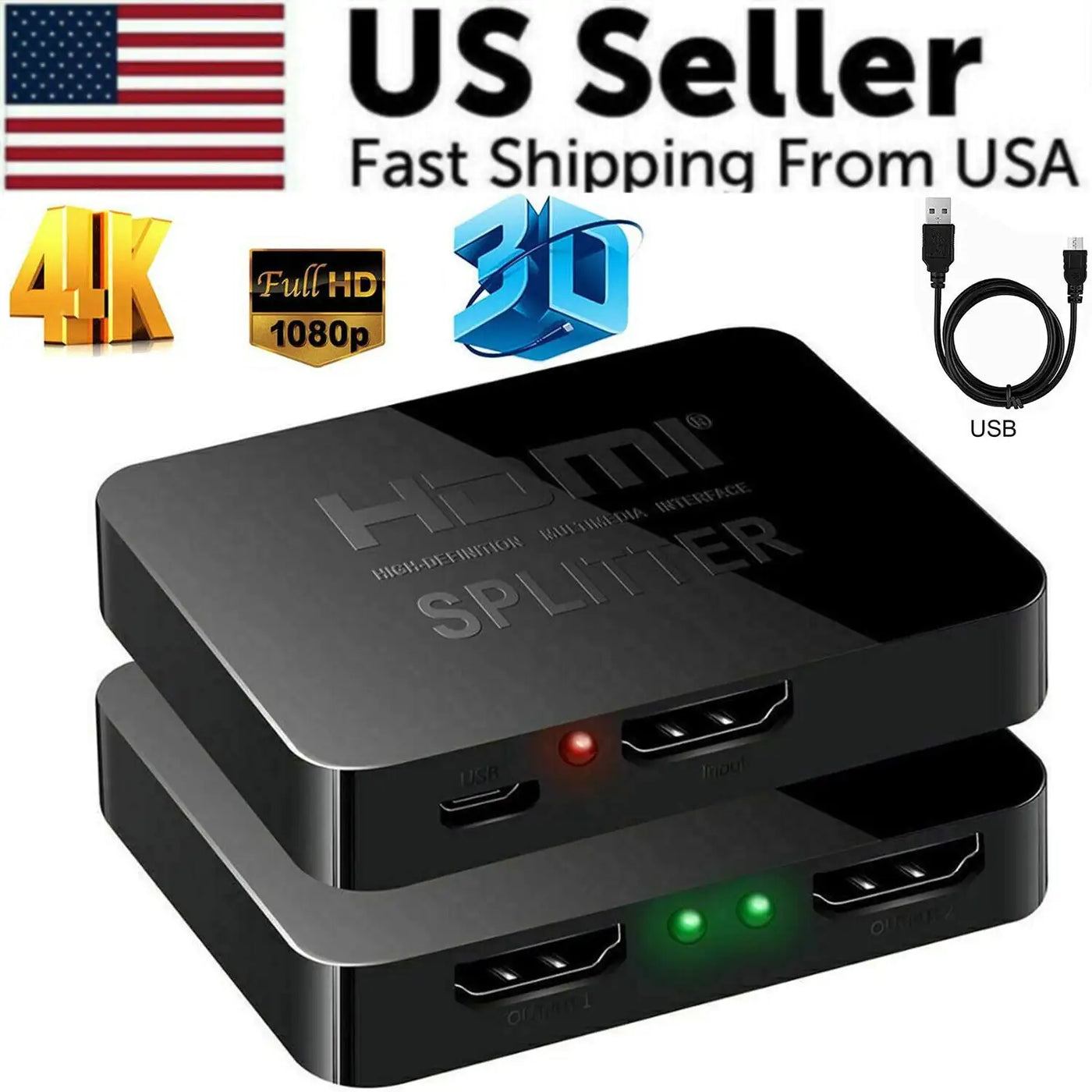 HDMI Splitter 1 In 2 Out 4K HDMI Splitter 1 To 2 Amplifier for Full HD 1080P 3D