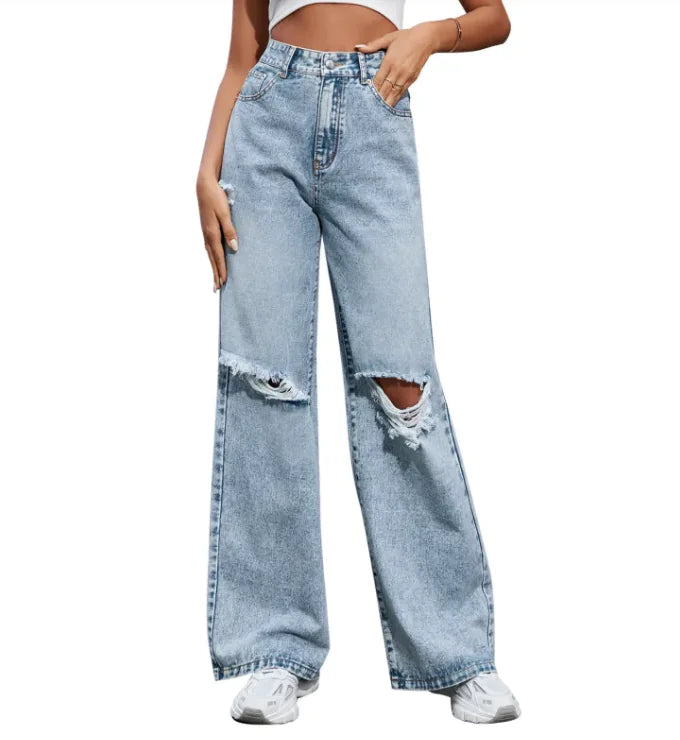 High-Waist Distressed Tight Denim Pants