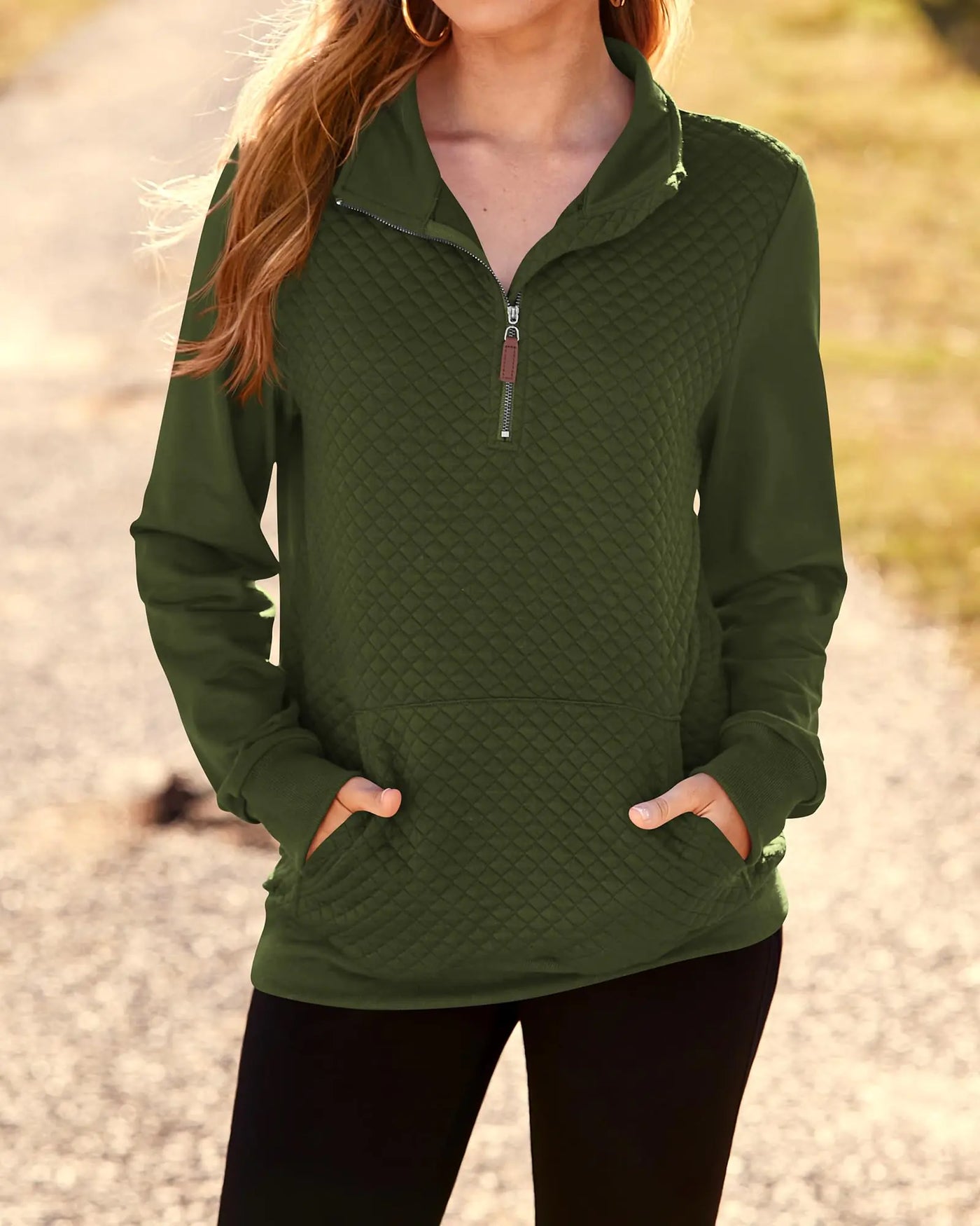 Women's Quilted Pattern Long Sleeve Pullover