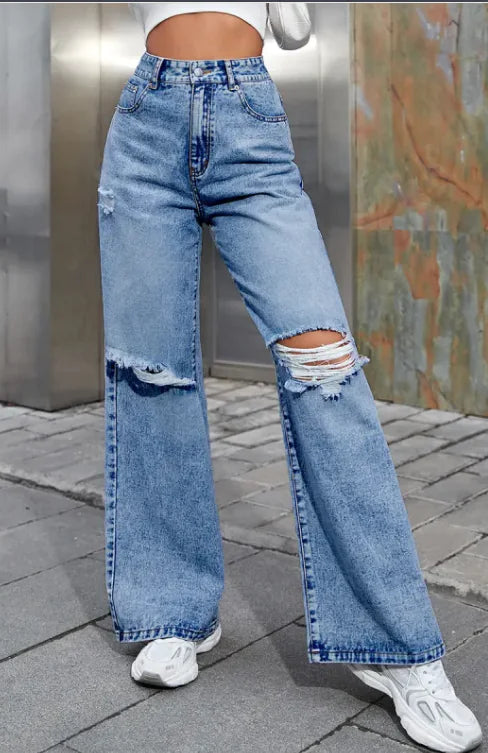 High-Waist Distressed Tight Denim Pants