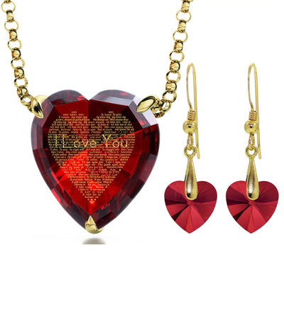 Gold Plated Silver Heart I Love You Necklace and Crystal Earrings