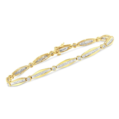 14K Yellow Gold Cut Diamond Bezel and Tapered Link 7" Tennis Bracelet