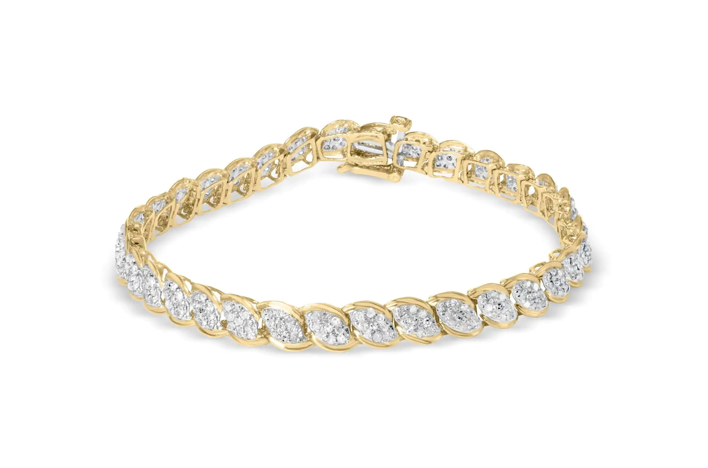 Yellow 10K Gold 2.00 Cttw Round-Cut Diamond Link 7.5" Bracelet