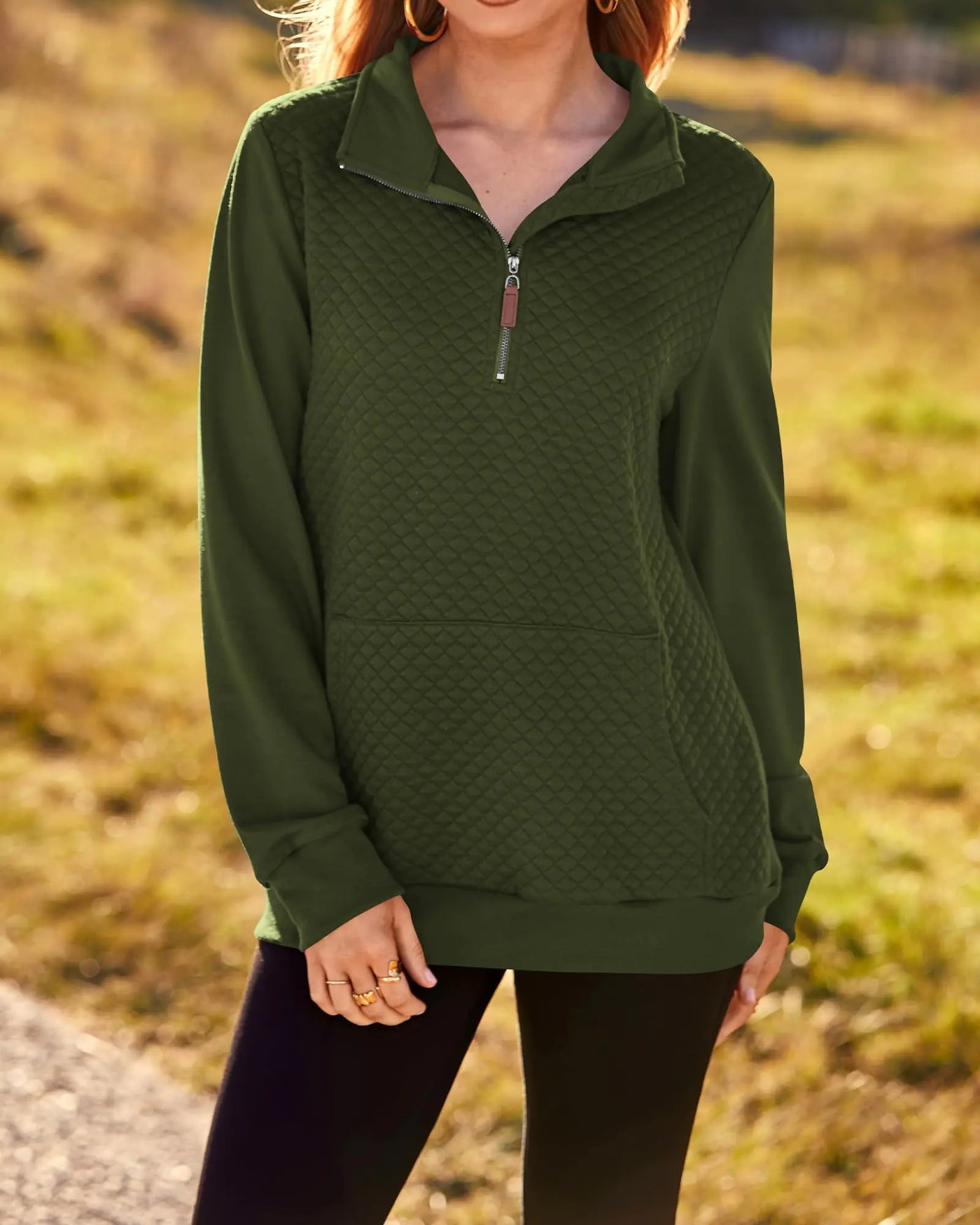 Women's Quilted Pattern Long Sleeve Pullover