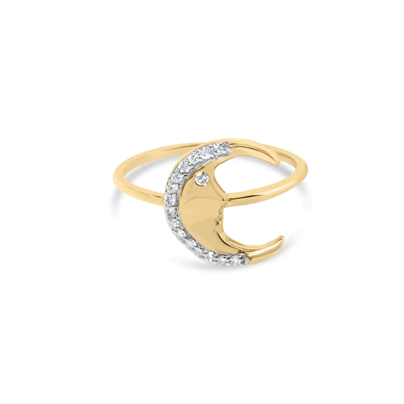 10K Yellow Gold 1/10 Cttw Diamond Crescent Moon Ring