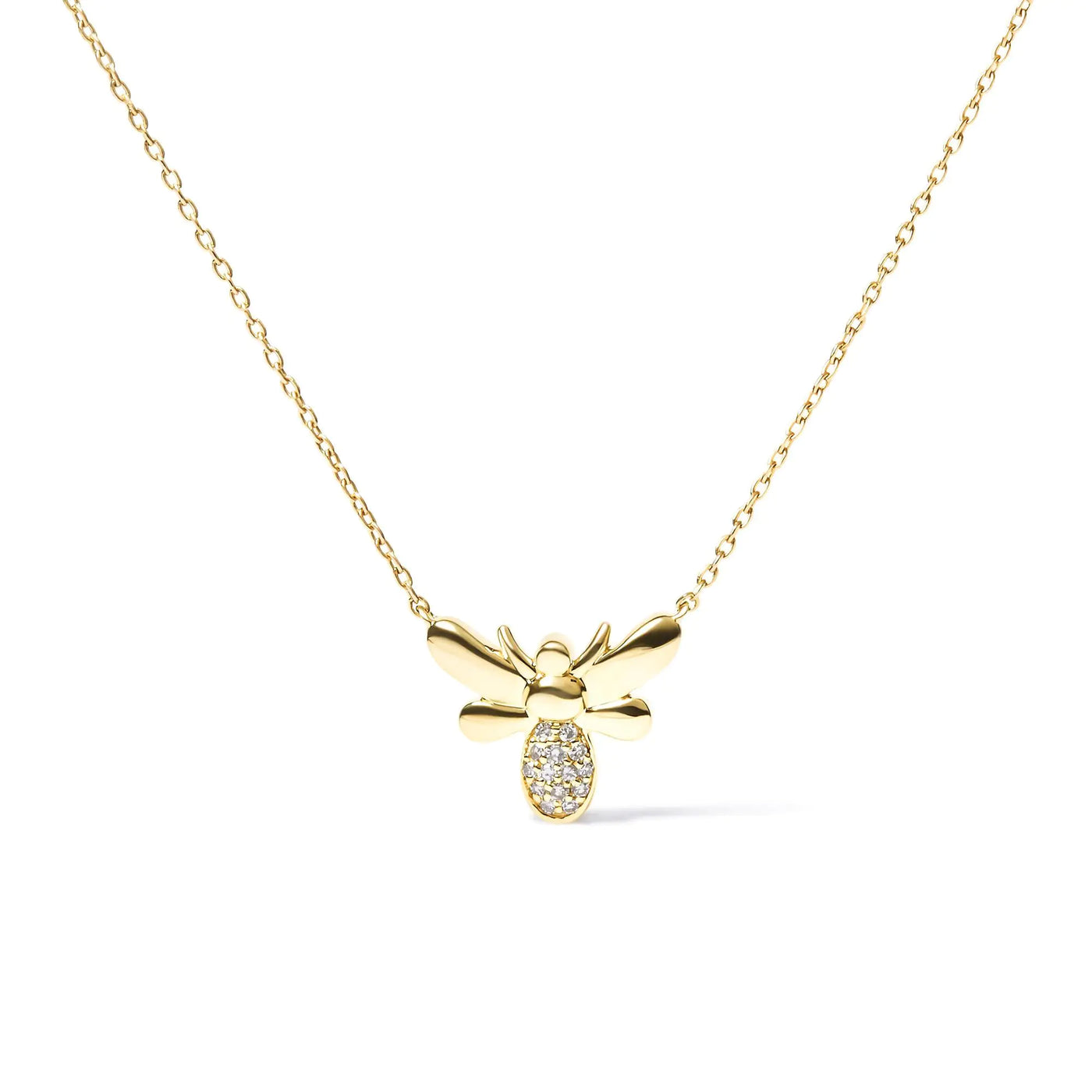 Bumble Bee Pendant 10K Yellow Gold Diamond Accented 18" Inch Necklace (H-I Color, I1-I2 Clarity)