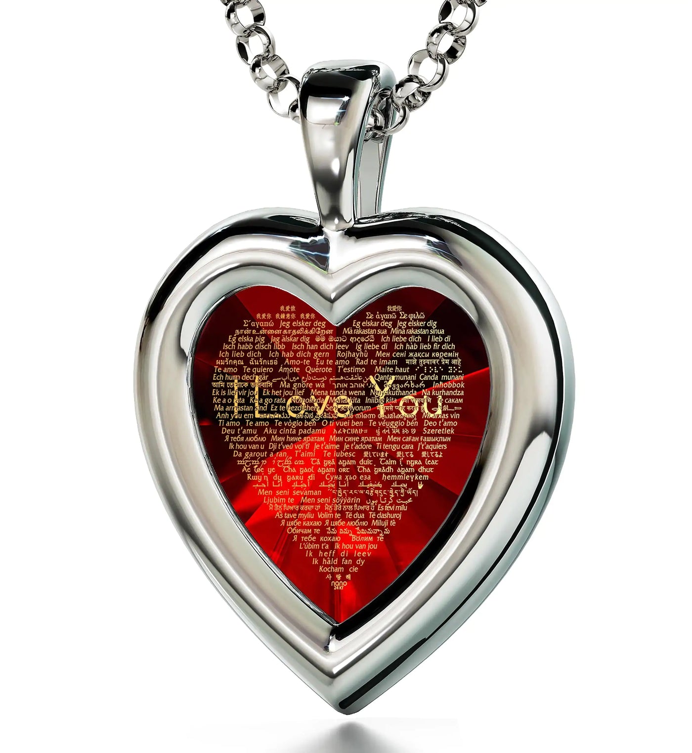 925 Silver Heart Jewelry Set I Love You Necklace and Crystal Earrings