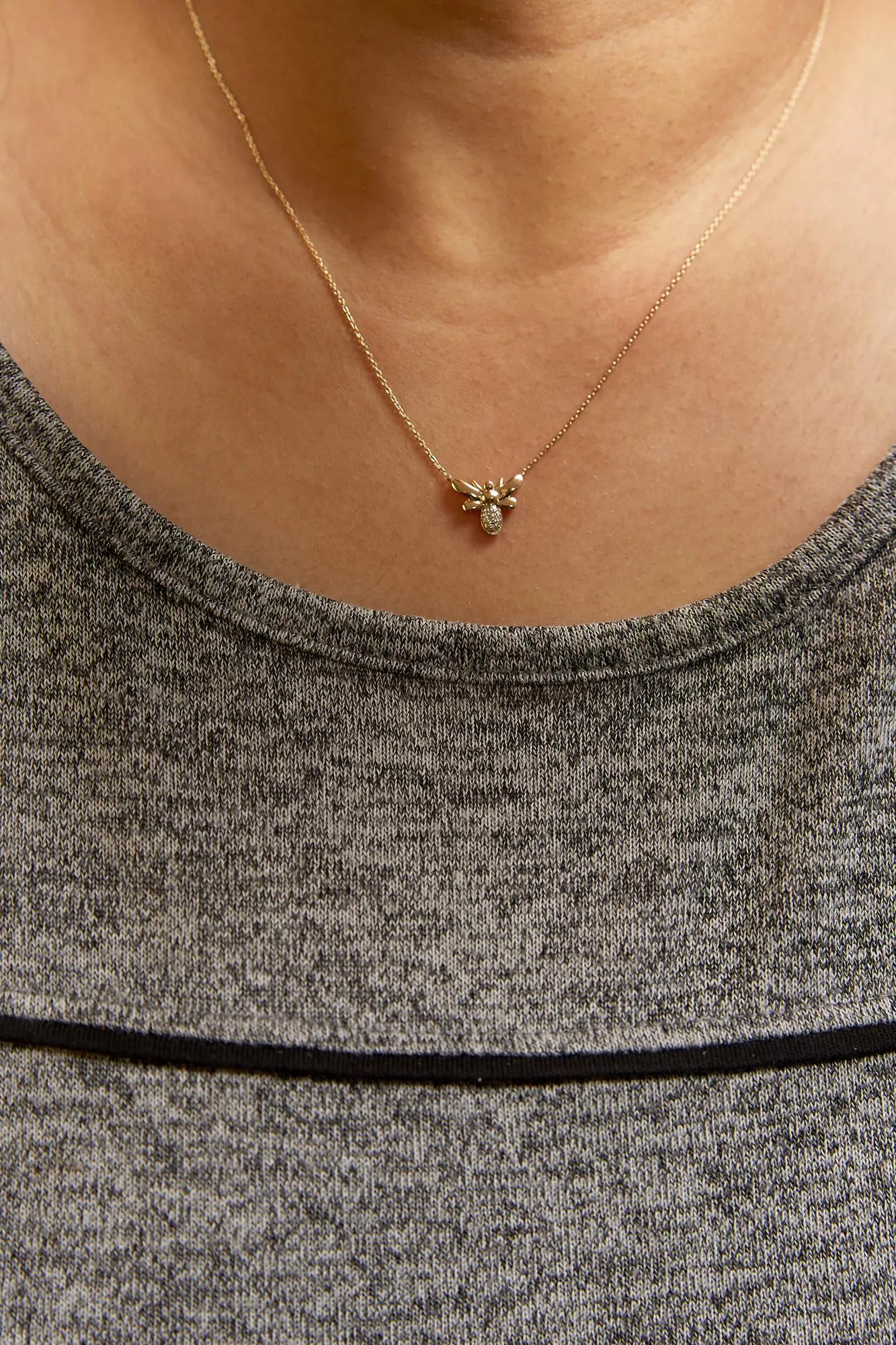 Bumble Bee Pendant 10K Yellow Gold Diamond Accented 18" Inch Necklace (H-I Color, I1-I2 Clarity)